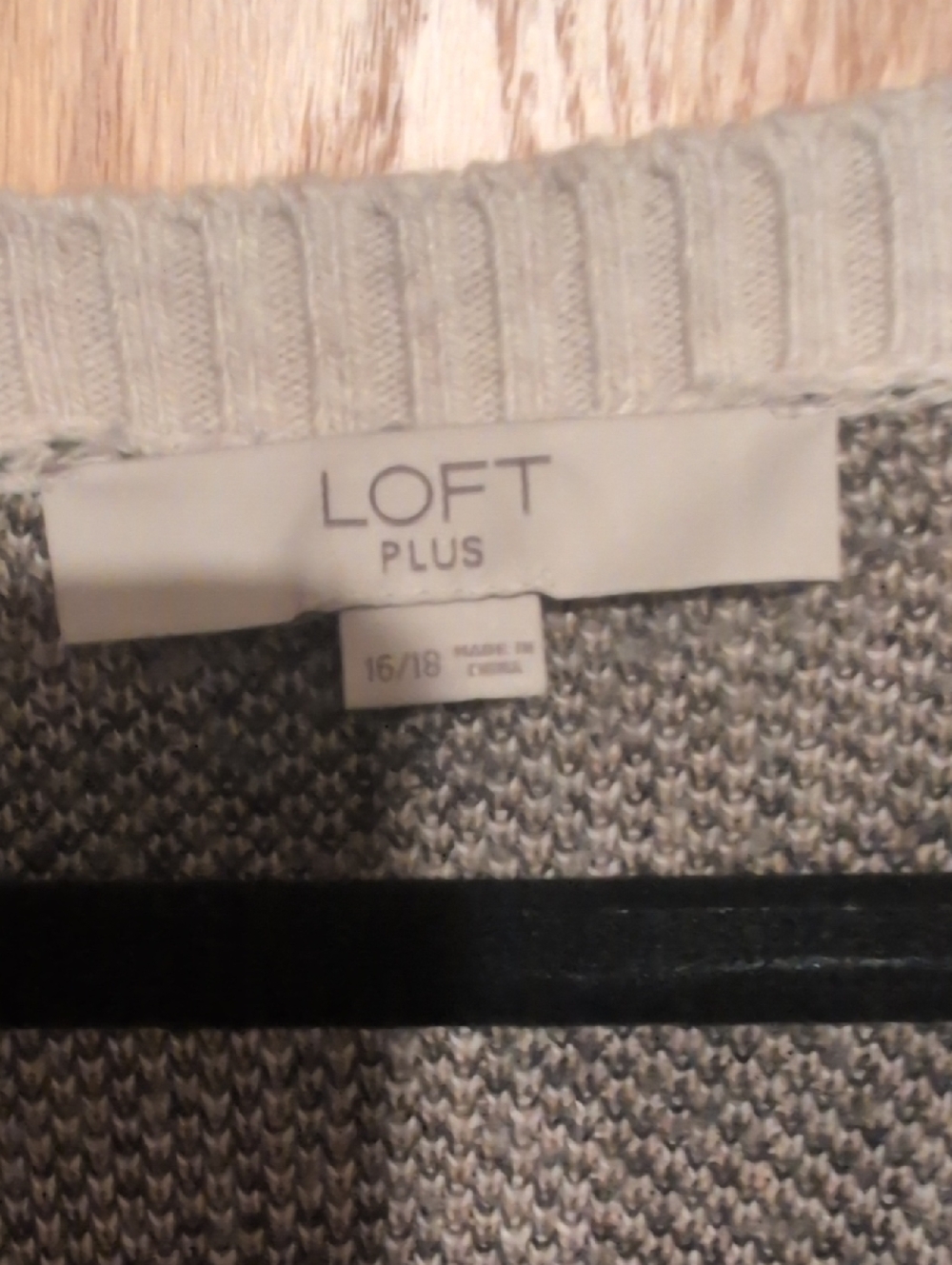 LOFT Plus Marled Gray and Cream Ribbed Crew Sweater